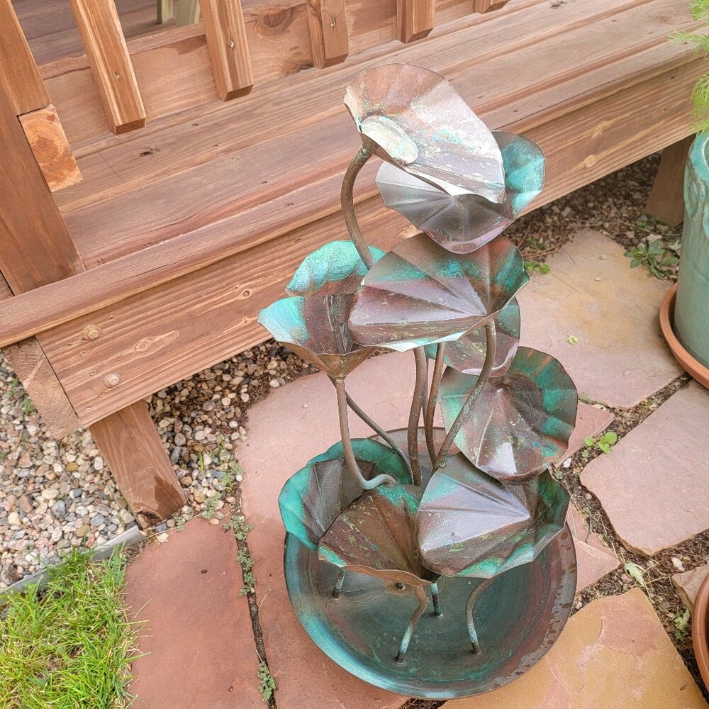 Vintage Copper Fountain 1995 R. Marquez Design. 3' Tall, 18" Base. Beautiful!